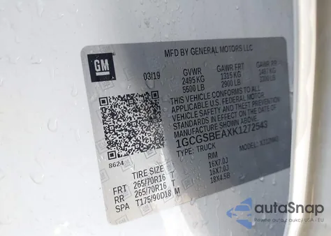 2019 Chevrolet Colorado Wt z USA, uszkodzony, nr VIN 1GCGSBEAXK1272543